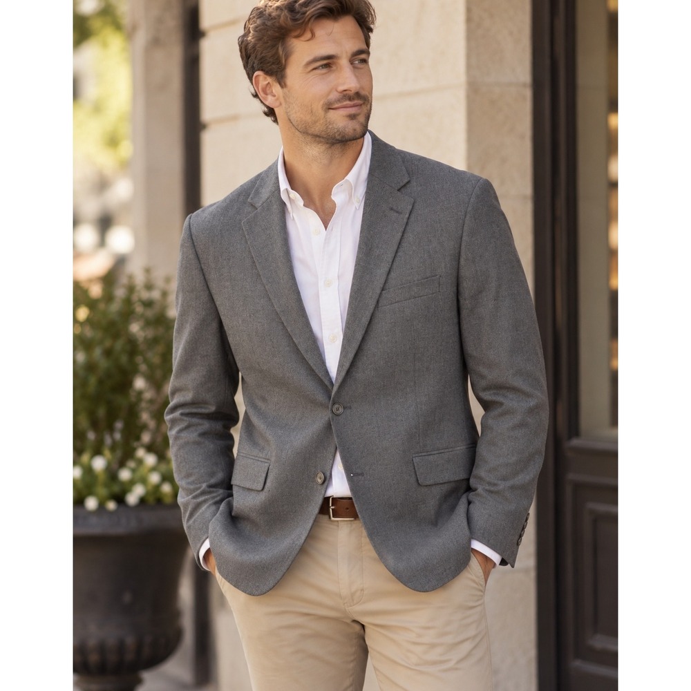 Lauren Ralph Lauren Men 46R Gray Wool‎ Blend Blazer Jacket Classic Preppy